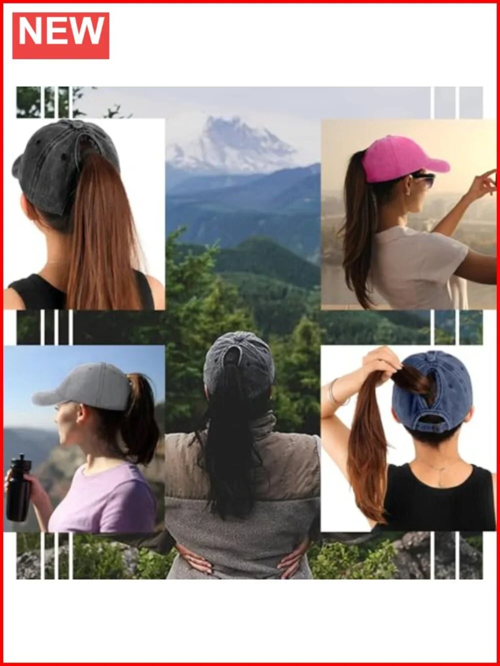 2 Pack Vintage Washed Baseball Caps Women's Ponytail Messy Bun Trucker Hat